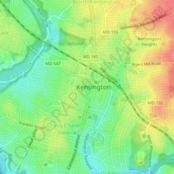 Kensington topographic map, elevation, terrain