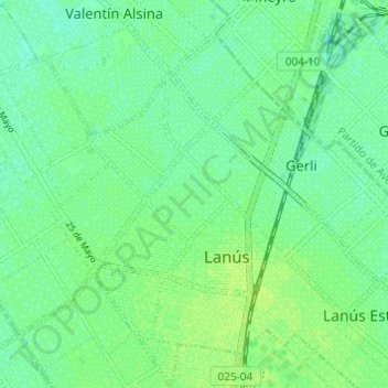 Lanús Oeste topographic map, elevation, terrain