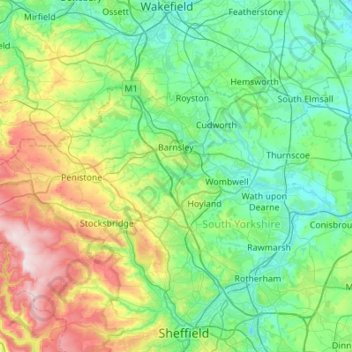 Barnsley topographic map, elevation, terrain