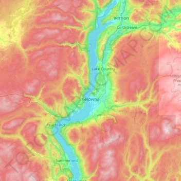 Okanagan Lake topographic map, elevation, terrain