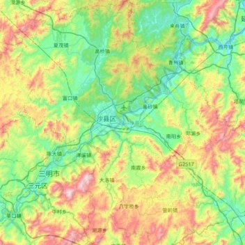 沙县区 topographic map, elevation, terrain