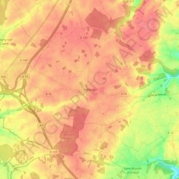 Piffonds topographic map, elevation, terrain