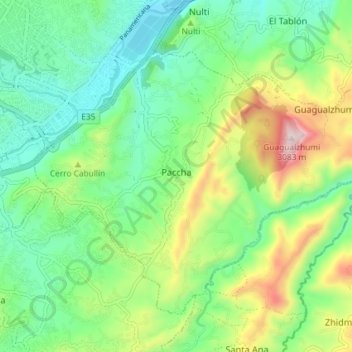 Paccha topographic map, elevation, terrain