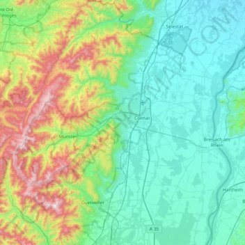 Colmar-Ribeauvillé topographic map, elevation, terrain