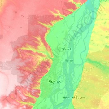 Yakutsk topographic map, elevation, terrain