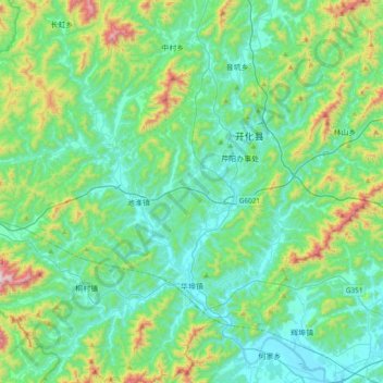 华埠镇 topographic map, elevation, terrain
