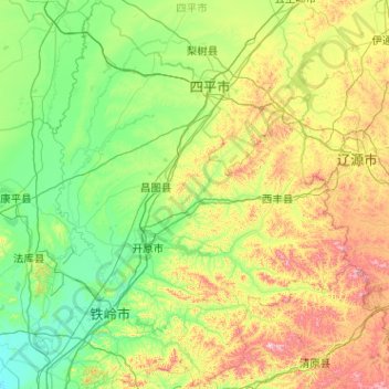铁岭市 topographic map, elevation, terrain