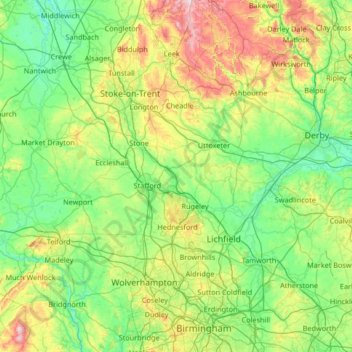 Staffordshire topographic map, elevation, terrain