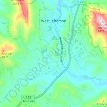 West Jefferson topographic map, elevation, terrain
