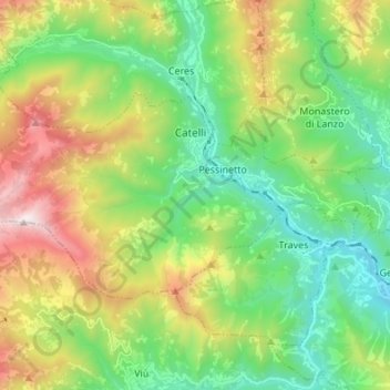 Mezzenile topographic map, elevation, terrain