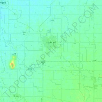 Kyabram topographic map, elevation, terrain