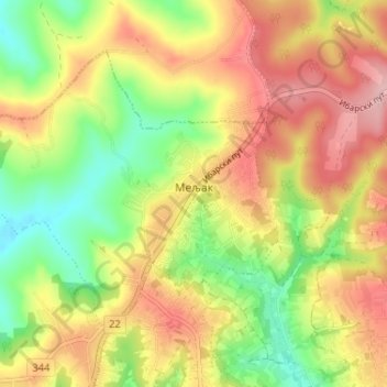 Meljak topographic map, elevation, terrain