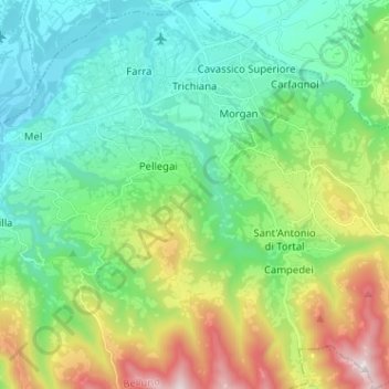 Trichiana topographic map, elevation, terrain