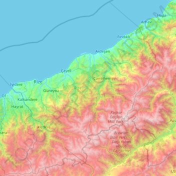 Rize topographic map, elevation, terrain