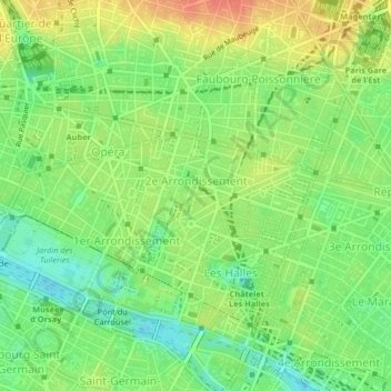 Paris 2e Arrondissement topographic map, elevation, terrain
