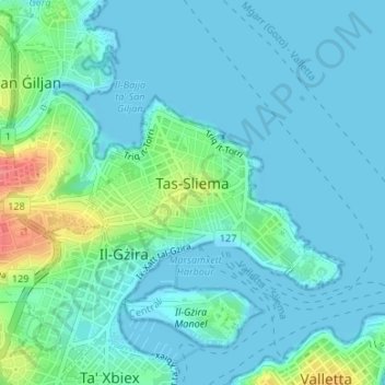 Sliema topographic map, elevation, terrain