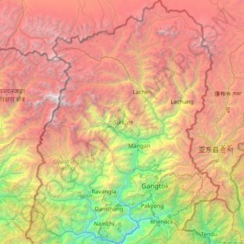 Sikkim topographic map, elevation, terrain