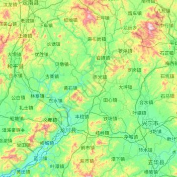 龙川县 topographic map, elevation, terrain