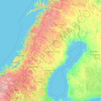 Region Norrland topographic map, elevation, terrain
