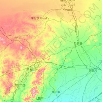 阜新市 topographic map, elevation, terrain