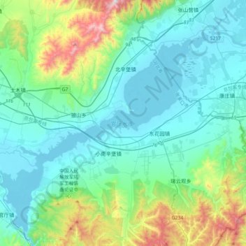 官厅水库 topographic map, elevation, terrain