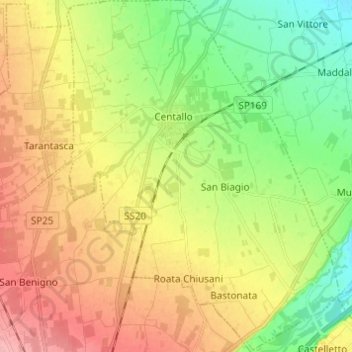 Centallo topographic map, elevation, terrain