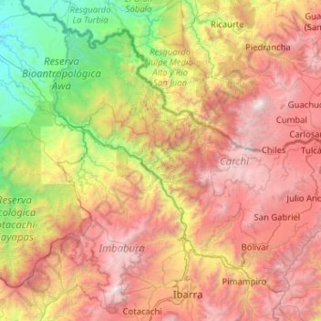 Carchi topographic map, elevation, terrain
