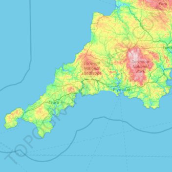Cornwall topographic map, elevation, terrain