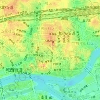 城中街道 topographic map, elevation, terrain