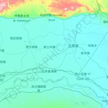 五原县 topographic map, elevation, terrain
