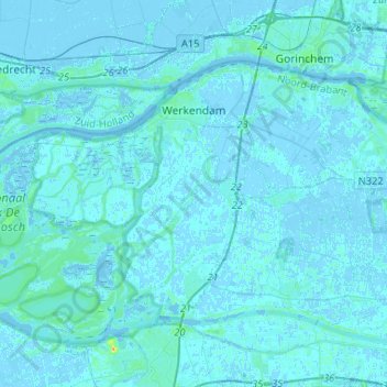 Werkendam topographic map, elevation, terrain