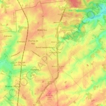 Waterloo topographic map, elevation, terrain