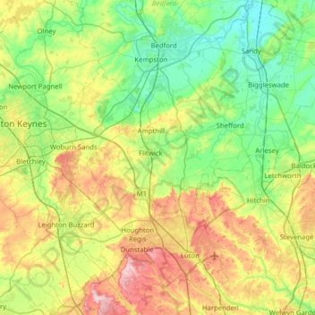 Central Bedfordshire topographic map, elevation, terrain