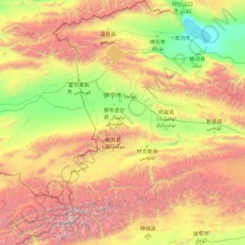 Kasachische Autonome Bezirk Ili topographic map, elevation, terrain