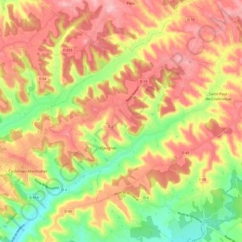 Flaugnac topographic map, elevation, terrain