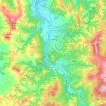 Cartosio topographic map, elevation, terrain