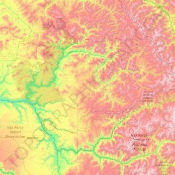 Clearwater County topographic map, elevation, terrain