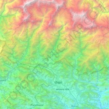 Kaski topographic map, elevation, terrain
