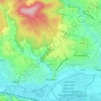 Atzbach topographic map, elevation, terrain