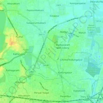 Zone 3 Madhavaram topographic map, elevation, terrain