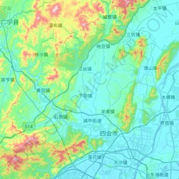 四会市 topographic map, elevation, terrain