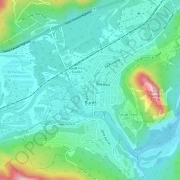 Banff topographic map, elevation, terrain
