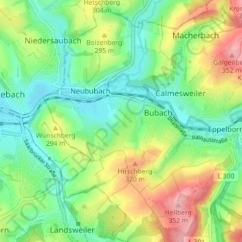 Bubach-Calmesweiler topographic map, elevation, terrain
