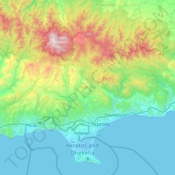 Limassol topographic map, elevation, terrain