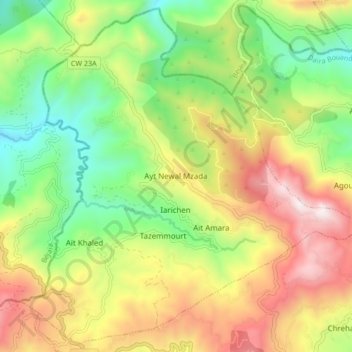 Aït Nawal M'zada topographic map, elevation, terrain
