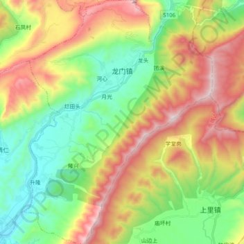 龙门镇 topographic map, elevation, terrain
