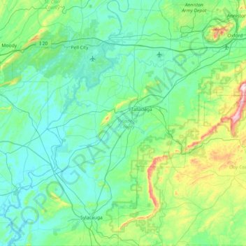 Talladega County topographic map, elevation, terrain