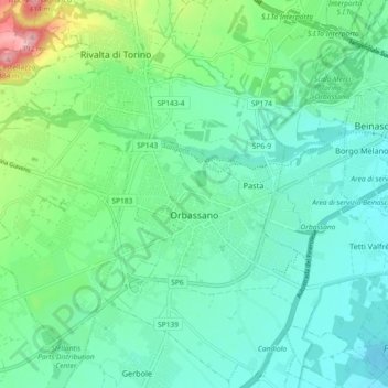 Orbassano topographic map, elevation, terrain
