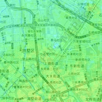 上塘街道 topographic map, elevation, terrain