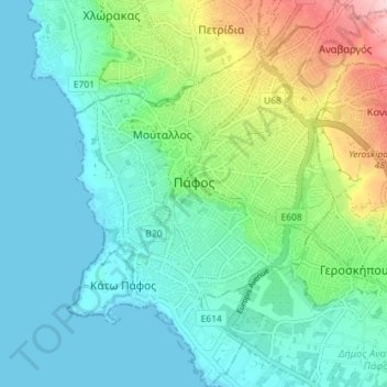 Paphos Municipality topographic map, elevation, terrain